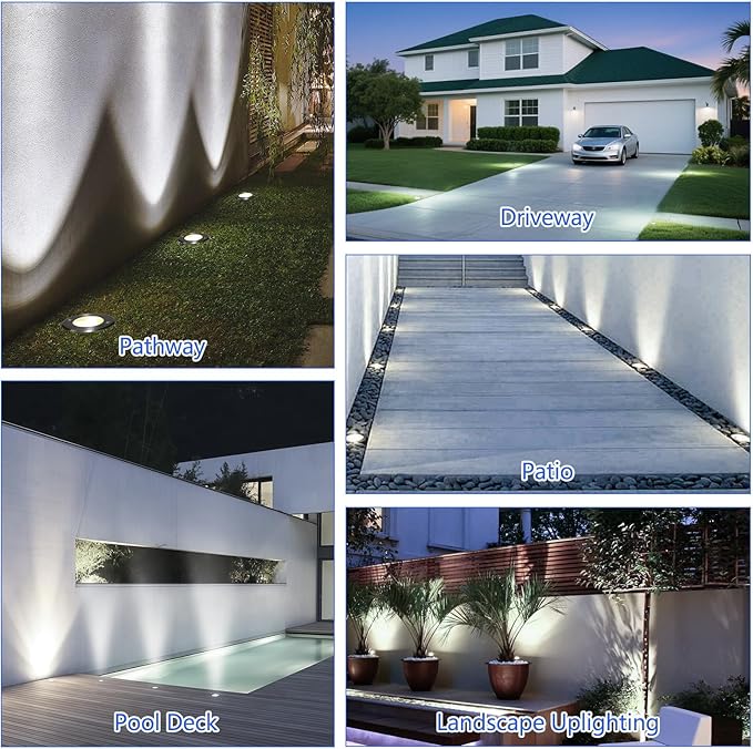 JESLED Low Voltage Landscape Lights 6W LED Well Lights IP67 Waterproof 6000K Bright White In-Ground Lights with Wire Connectors for Pathway Deck Patio Yard Garden (12 Pack)