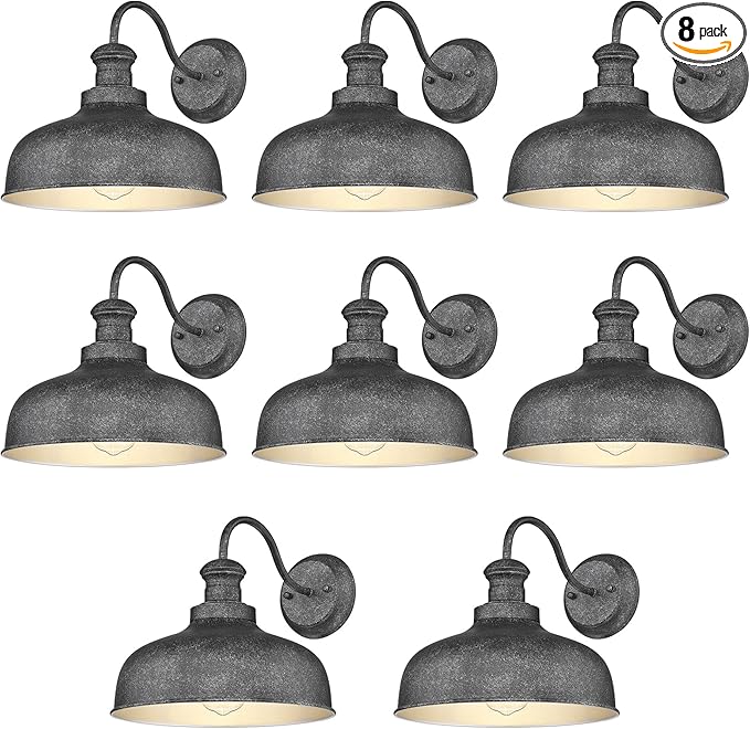 Outdoor Gooseneck Barn Light Outside Wall Sconce Weather Resistant Anti-Rust Farmhouse Exterior Wall Lantern for Porch Garage Patio Entryway (Antique Black 8 Pack)