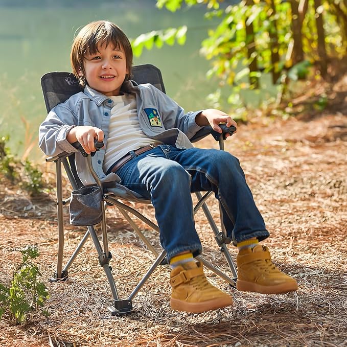 Busy Bee Oversized Kids Camping Chair with Cup Holder High Back Toddler Chair Kids Folding Chair Perfect for Beach &amp Outdoor Supports 150 Lbs.