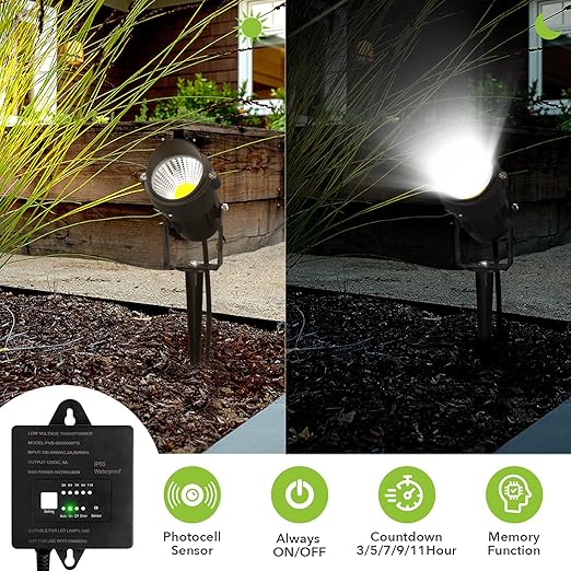 60W Low Voltage Transformer with Timer and Photocell Sensor 120V AC to 12V DC IP65 Waterproof Supply for LED Landscape Light Outdoor Spotlight Pathway LightGarden Light