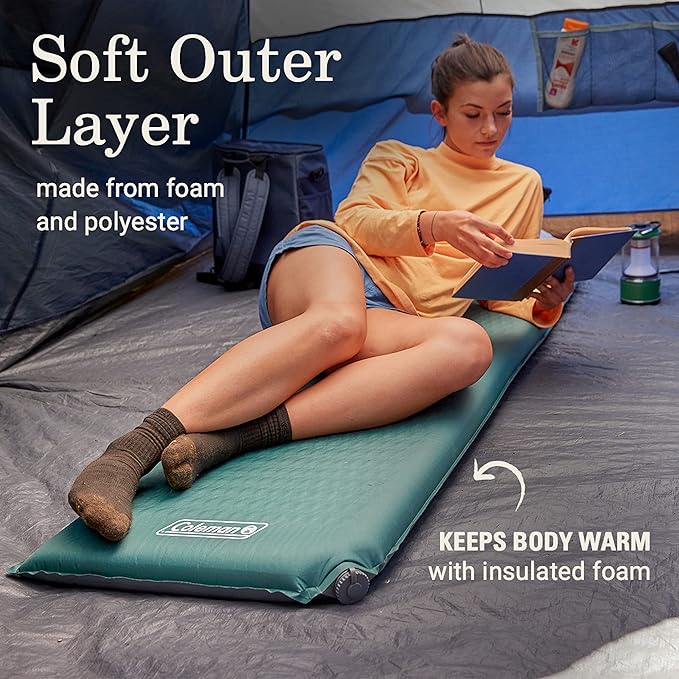 Coleman Silver Springs Self-Inflating Sleeping Pad Comfortable Camp Pad with Insulating Foam &amp Durable PVC Coating Lightweight Sleeping Mat Inflates in Minutes