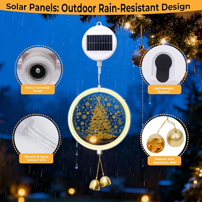 Solar Hanging Lights - Outdoor Indoor Christmas Decorations for Window Garden Patio PorchHoliday Home Decor (Glowing Tree)