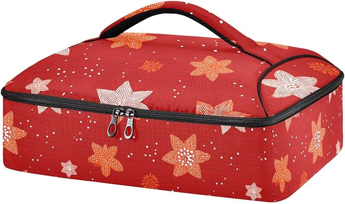 Casserole Carrier Stars and FlowersInsulated Casserole Carrier for Hot or Cold Food Thermal Lunch Tote for Potluck Parties Picnic Beach Fits 9 x 13 Inches Baking Dish