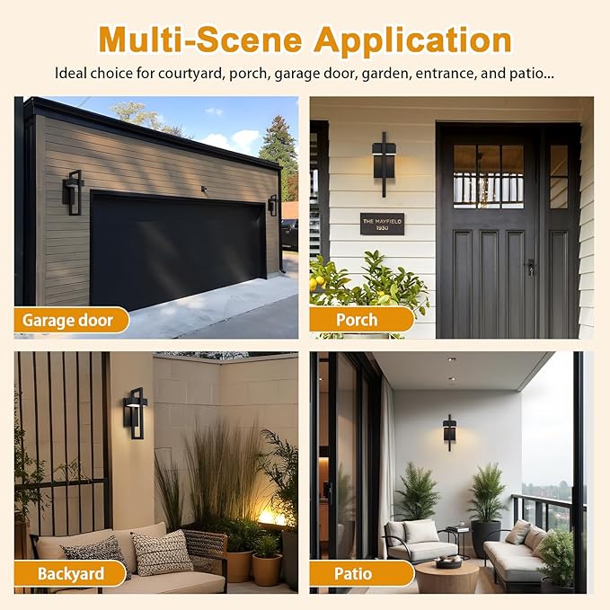 LamQee Outdoor Wall Lights Modern Exterior Lighting Fixtures 3000K Integrated LED Outdoor Wall Sconce Lighting 2 Packs Matte Black Outside Wall Mount Lights for House Front Door Porch Garage Patio