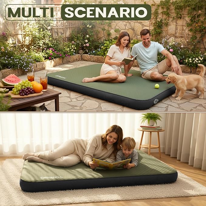 UPWELL Self Inflating Sleeping Pad 4.5 Thickness Camping Mattress with Solid Foam Double Sleeping Mat Portable Fast Inflation for Outdoor Mat Portable Roll Upwith air Pump