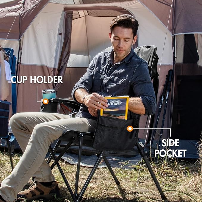 Portal Camping Chair with Lumbar Support for Adults Folding Portable High Back Oversized 400LBS