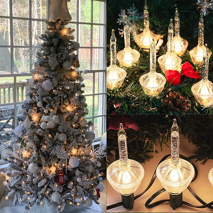Christmas Bubble Lights - 7 Tradtional Bubble Light (2 Pack) Set 7 Clear Bubble Fluids with Silver Glitter Green Wire Traditional Christmas Lighting for Christmas Tree Holiday