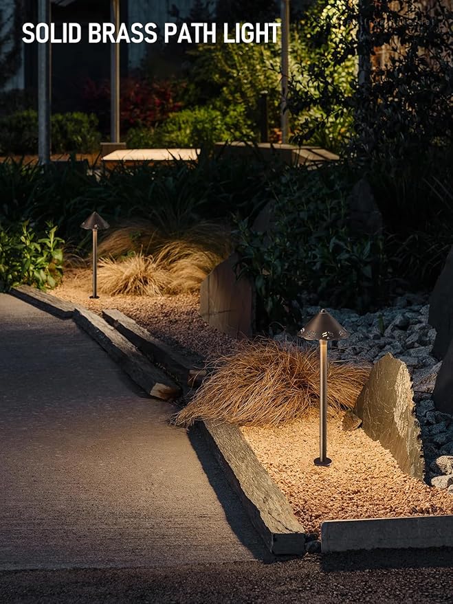 LEONLITE Filigree Solid Cast Brass Pathway Lights 12V Low Voltage Landscape Lights for Walkway Garden Work with G4 Bulb (Bulbs Not Included) IP65 22.44'' Tall 6.89'' Shade Bronze Pack of 2