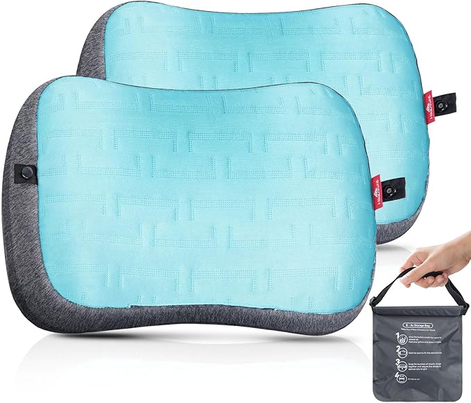 Hikenture Beach Pillow for Sand 2-Pack Washable Inflatable Pillows for Pool Portable Camping Pillows with Removable Cover Soft Air Sand Pillow Built-in Sandbag