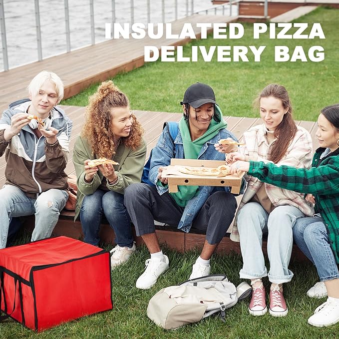 Maxcheck 2 Pcs Insulated Pizza Delivery Bag 24 x 24 x 14 Inch Pizza Warmer Bag Carrier Reusable Insulated Cooler Boxs Winter Food Delivery Carrier for Personal and Professional Use (Red)