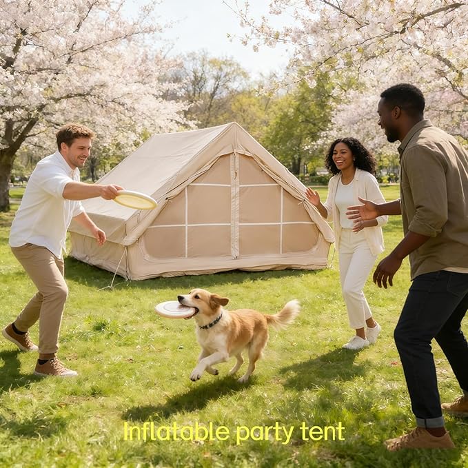 Quick Setup Inflatable Tent with Skylight for 4-6 Person Waterproof Oxford Air Glamping Tents Breathable Mosquito-Proof Screens