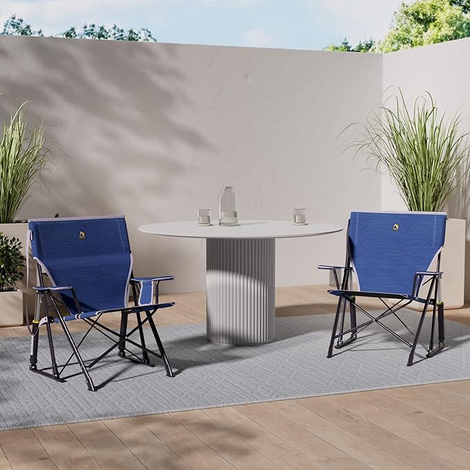 GCI Outdoor Kickback Rocker Camping Chair | Portable Folding Rocking Chair with Durable Armrests Drink Holder &amp Relaxed Lowered Seat for Comfort — Heathered Royal