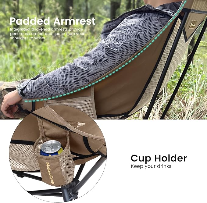 MellowCamp High Back Camping Chair Oversized Comfort Design Collapsible Camp Chair with Pillow (Brown)