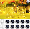 SmilingTown Solar Light for Mason Jars 20 LED Outdoor Fairy String Light Lids with Hangers for Jar Lantern Waterproof Rust Resist for Patio Lawn Garden Decor No Jars 10 Pack (Warm White)