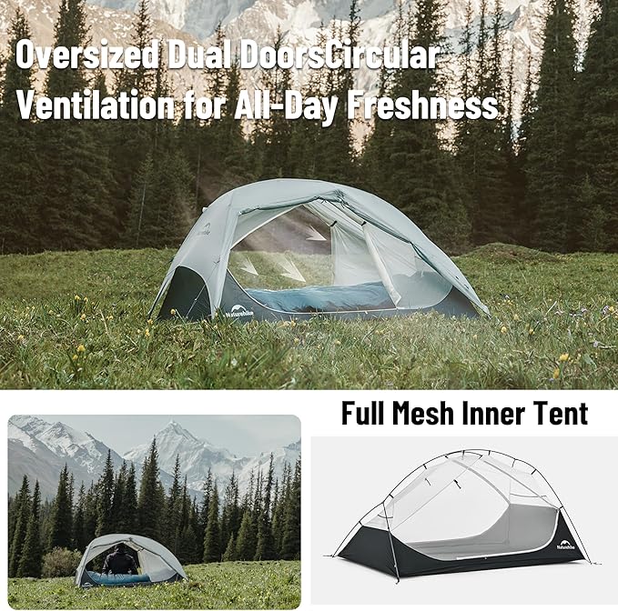 Naturehike Star River UL Camping Tent with Divided Packing Design - 1/2 Person Lightweight Backpacking Tent Double Layer Waterproof Tent for One Man Hiking Travel Cycling Two Person