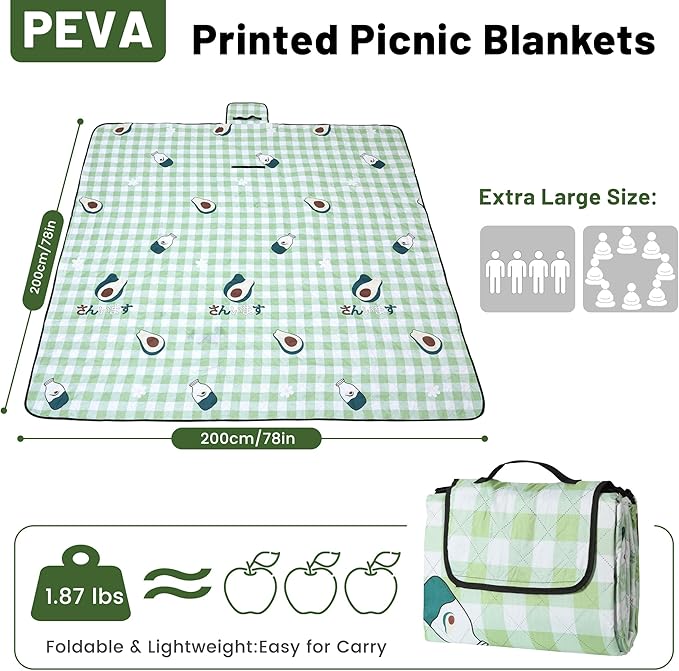 Dimatic Cute Picnic Blankets 78x78 Extra Large Beach Blankets Waterproof Sand Proof Foldable Portable for Outdoor Family Camping
