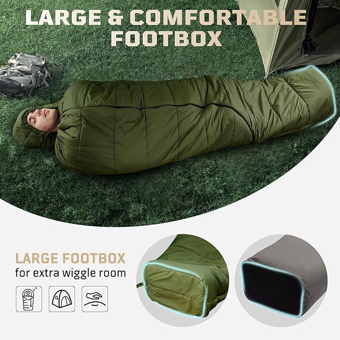 Mummy Sleeping Bag for Adults 25℉-36℉ Cold Weather Backpacking Sleeping Bag Lightweight 3-4 Season Winter Camp Bag with Adjustable Hood &amp Compression Sack Machine Washable