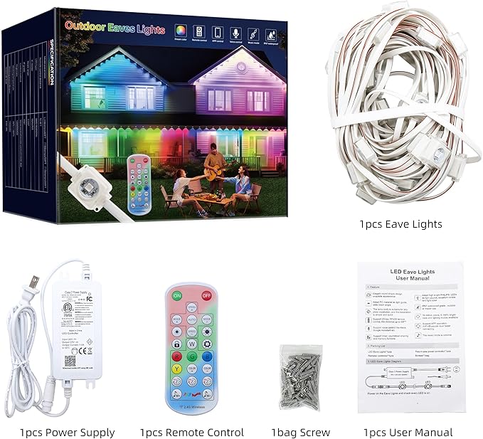 Permanent Outdoor Lights for House 120FT with 72 LED Smart RGB Christmas Outdoor Lights with App/Remote Control Waterproof IP67 Eaves Light DIY Scene Mode for Holiday Garden Decor