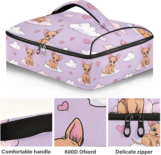 Casserole Carrier Pattern Dogs and HeartsInsulated Casserole Carrier for Hot or Cold Food Thermal Lunch Tote for Potluck Parties Picnic Beach Fits 9 x 13 Inches Baking Dish