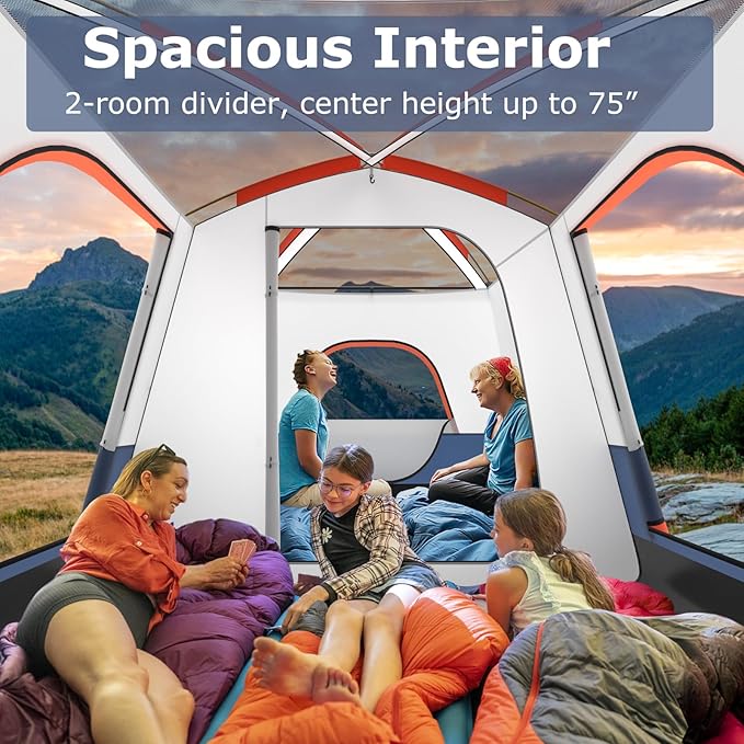 Tangkula 6/8/10-Person Camping Tent with Porch Large Family Cabin Tent with 2 Rooms 2 Doors 2 Mesh Windows Removable Rainfly Carrying Bag Double Layer Tents for Camping Picnic Outdoor