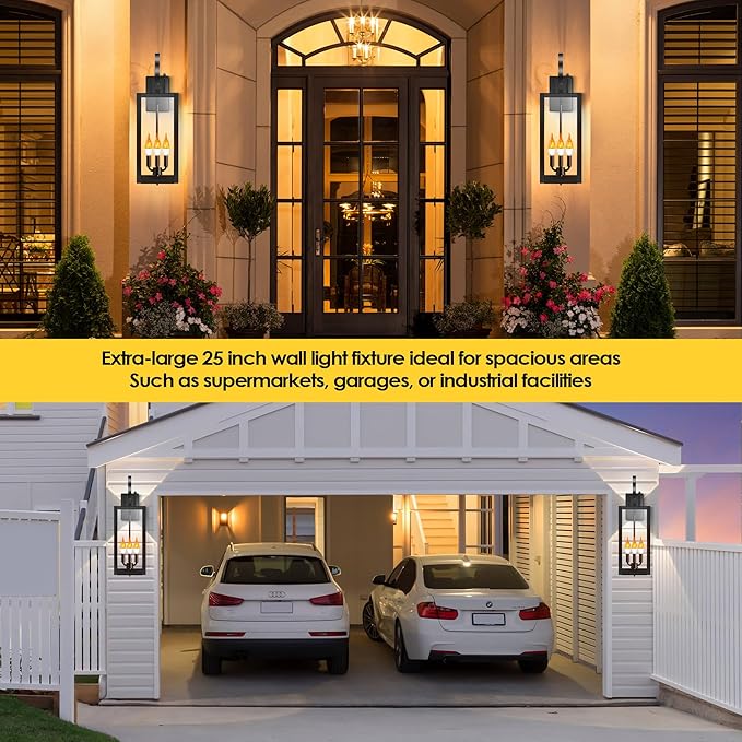 25'' Large Dusk to Dawn Outdoor Wall Light with Closed Bottom 2-Pack Waterproof Porch Lights Outdoor Anti Rust Modern Sconce Lights with E12 Socket for Big House
