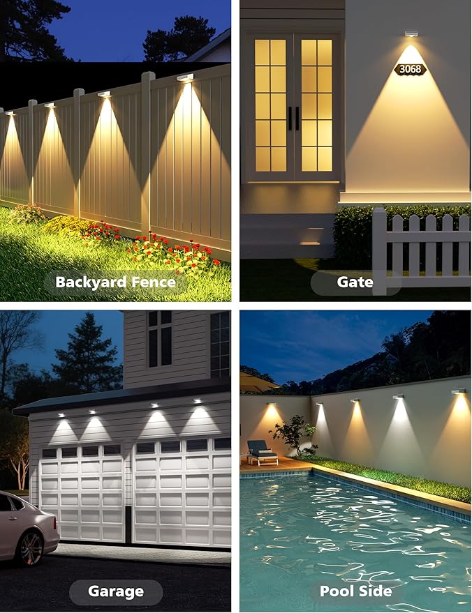 VOLISUN Solar Fence Lights Fence Lights Solar Powered IP65 Waterproof LED 3 Color Temperatures Solar Light for Fence Yard Wall Backyard (12 Pack White)