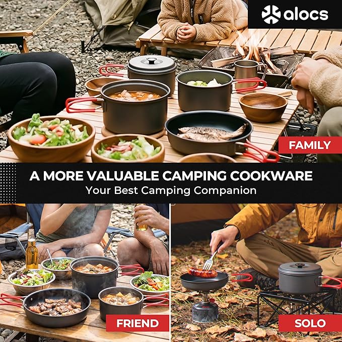 Alocs Camping Cookware Set Camping Gear Compact Camping Pots and Pans Set Durable Hard Alumina Camping Cooking Set for Outdoor Backpacking Camping Hiking Picnic Included Mesh Carry Bag