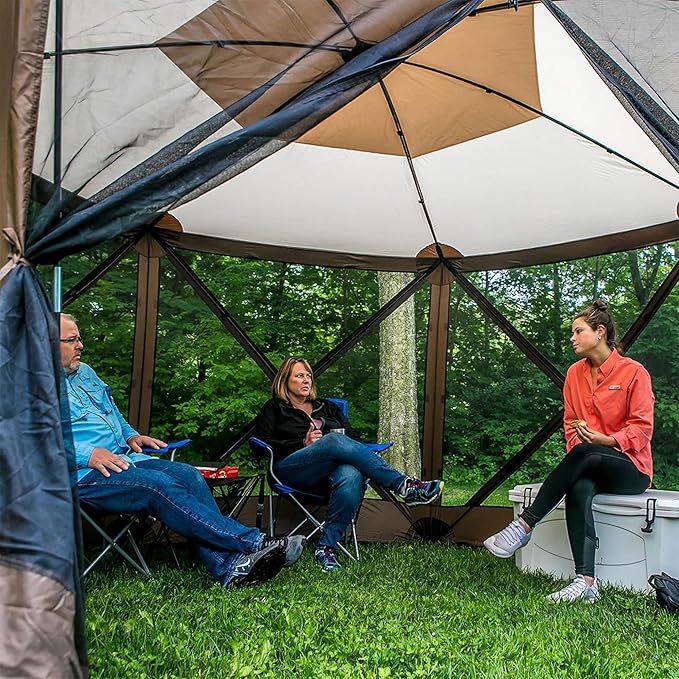 CLAM Pop Up Screen Tent Outdoor Camping Gazebo Canopy Escape 11.5' Brown - Heavy-Duty Portable Screened Shelter with Netting for Beach Patio and Backyard