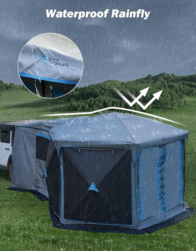 JOYTUTUS Dual-Use Pop up SUV Tent for Camping 11x11 Ft Outdoor Gazebo Screen SUV Tailgate Tent for Family Vehicle Camping Canopy Shelter Portable Carry Bag