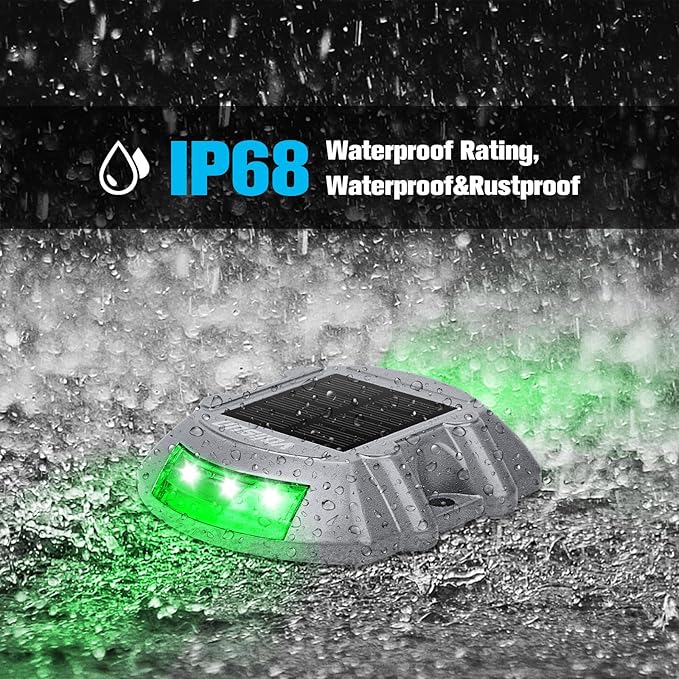 VOLISUN Christmas Solar Deck Lights Driveway Dock Lights 4-Pack Led IP68 Waterproof Outdoor Warning Step Light for Driveway Sidewalk Garden Pathway Yard(Green Auto On/Off