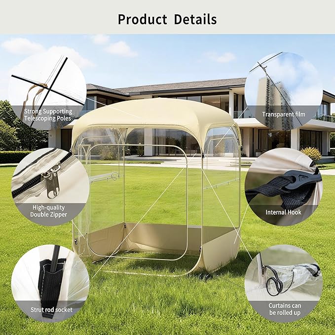 TABU 6×6ft Pop Up Bubble Tent with Top Cover for 4-6Coldproof &amp Windproof Outdoor Bubble Tent with Vent WindowsLarge Camping Shelters for BackyardsPartyHikingHeightened Version Beige