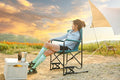 Outdoor Freestyle Rocker Camping Chair Portable Folding Rocking Chair with Solid Armrests Drink Holder Comfortable Backrest Blue