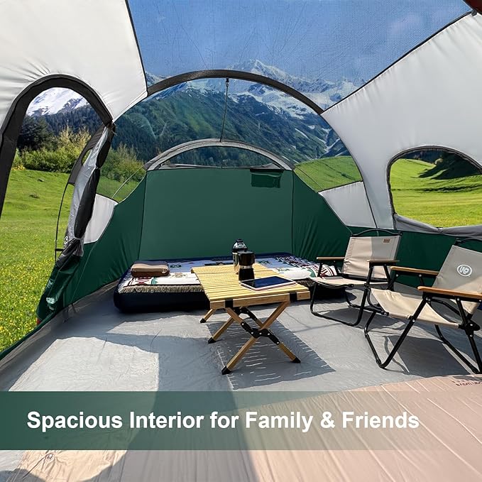 CAMPROS CP Tent 12-Person-Camping-Tents3 Room Family TentsWaterproof Windproof Family Tent with Top Rainfly6 Large Mesh WindowsDouble LayerEasy Set Up Portable with Carry Bag-20' x 9' x 72(H)