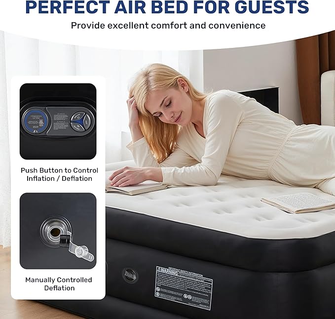 Simple Deluxe Queen Camping Air Mattress with Built-in Electric High-Speed Pump Bed Height Blow Up Inflatable Airbed with Carrying Bag for Home Guests &amp Travel Waterproof Foldable Portable