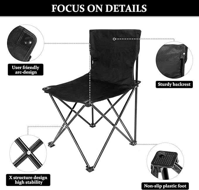 Folding Camp ChairsCollapsible Anti-Slip Padded Oxford Cloth Stool for Beach Hiking Fishing PicnicCarry Bag IncludedSmall