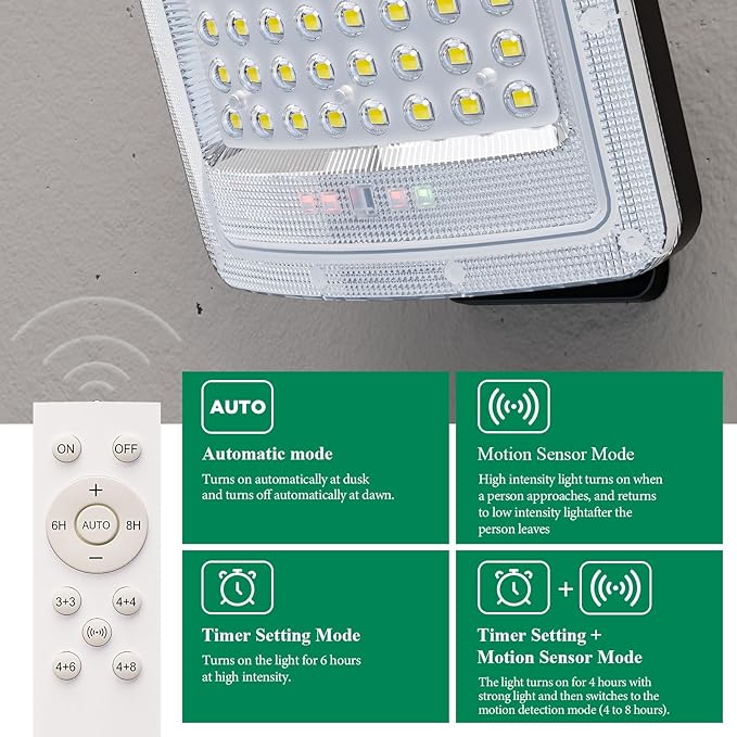 Solar Lights Outdoor4000mAh Solar Flood Light with Remote Control and Motion SensorSloar Powered Security Lights with 16.4 FT Cable 3 ModesWaterproof for Outside Patio Yard