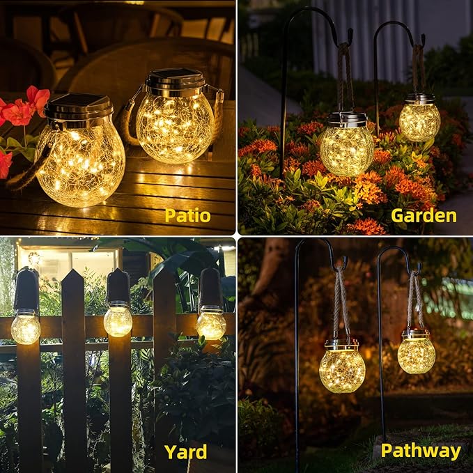 ROSHWEY Solar Lantern Gifts for Women 4 Pack Hanging Garden Decor Lights Outdoor Waterproof with 30 LED for Halloween Christmas Easter Gift