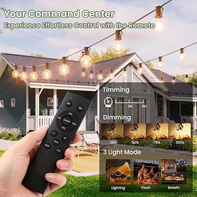Svater Solar Outdoor String Lights 50 FT G40 Patio Lights Shatterproof Dimmable Vintage Edison Bulbs Solar Powered Weatherproof Light for Patio Backyard Garden Bistro Warm White