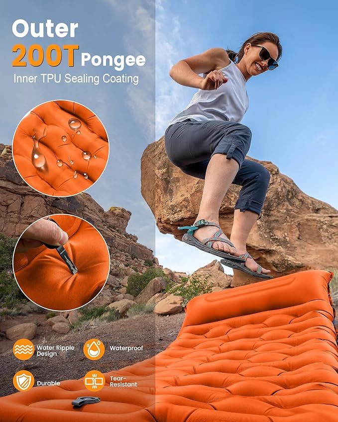 Camping Sleeping Pad5.9 Inch Thick Camping Mat with Built in Pillow and Foot PumpSelf Inflating Sleeping Pad for Camping Backpacking（Green