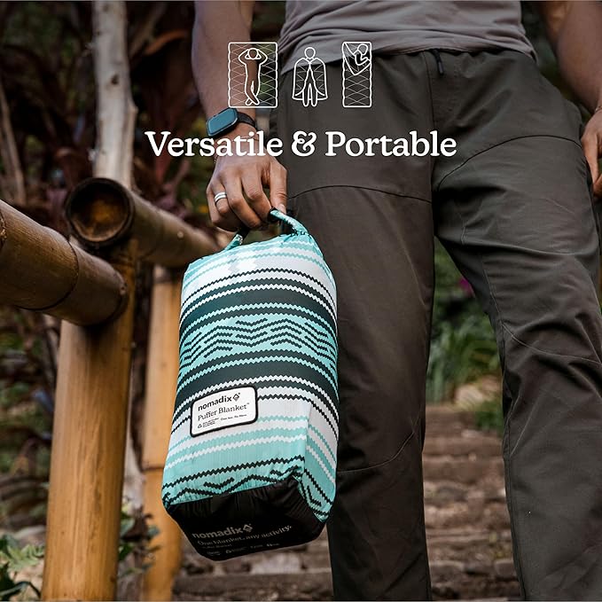 Nomadix Puffer Blanket – Water-Resistant Eco-Friendly Insulated Blanket with Snaps for Camping Beach and Travel Made from Recycled Materials