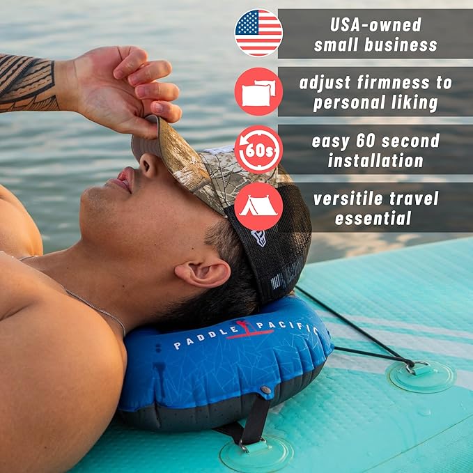 Inflatable SUP Paddle Board Pillow - Waterproof Self Inflatable Compact Travel Pillow - Also Great for Camping Airplanes Hammocks &amp More - Adjustable Neck Support with Built in Anti-Slip Straps