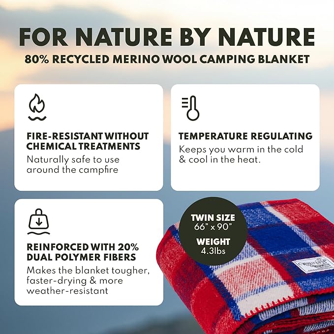 Woolly Mammoth Woolen Company Merino Wool Blanket - 80% Merino Wool - Camping Blankets for Cold Weather - Mositure-Wicking for Overlanding Hunting Emergency Kits Bushcraft (66 x 90 Berry Plaid)