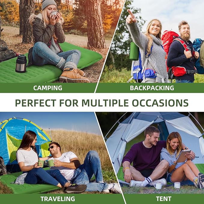 Camping Sleeping Pad Extra Thick 5 Inch Camping Mat with Pillow Built-in Foot Pump Inflatable Sleeping Pads Compact for Camping Backpacking Hiking Traveling Tent（Green）