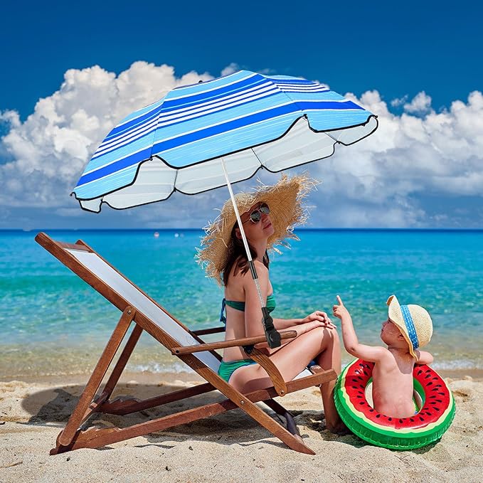 Buryeah 2 Pcs Automatic Chair Umbrella with Universal Clamp 44 UPF 50+ Portable Clamp on Beach Chair Adjustable Wheelchair Umbrella for Outdoor Patio Parasol