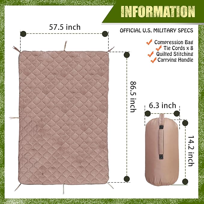 Woobie Blanket Thermal Insulated Military Poncho Liner Water-Resistant Portable Insulation for Hiking Survival with Compression Carry Bag (Od - Coyote)
