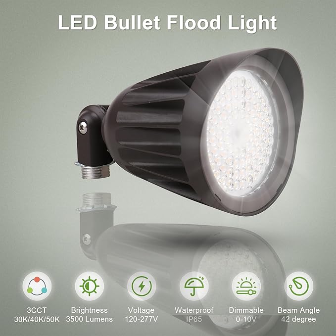 25 Watt LED Spot Light - 3500 Lumens - Color Selectable 30K/40K/50K - 42°Beam - Knuckle Conduit Mount - LED Landscape Flood Light - 80W MH Equivalent UL and DLC Certified (6-Pack)