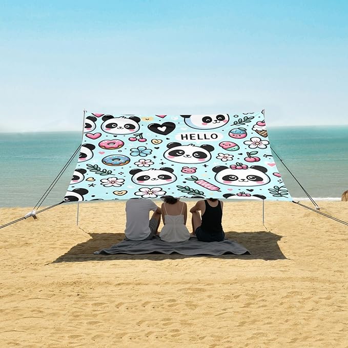 Cute Panda Bear Face Camping Sun Shelter Beach Tent Portable Beach Sun Shade Outdoor Canopy for Camping Trips Fishing Picnic