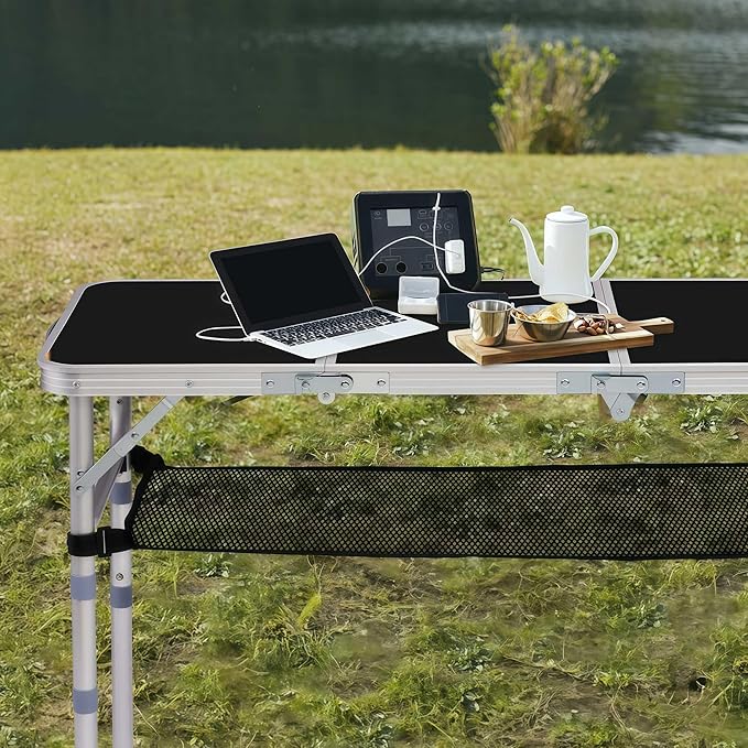 Ultralight Folding Camping Table Adjustable Height Portable Picnic Table with Carry Handle Small Aluminum Side Table for Outdoor Hiking Beach BBQ Picnic and Office (3FT)