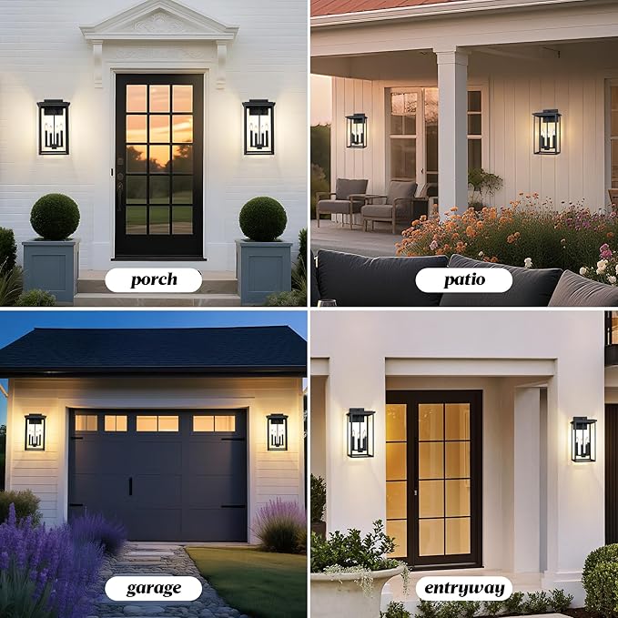 Extra Large Outdoor Wall Light FixtureBlack Outdoor Wall SconceExterior Garage Lights Modern Exterior Lights for HouseWaterproof Front Porch Lanterns with Toughened Glass E12 1 Pack