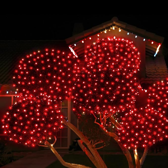 WBao Christmas Lights 200LED 8.4ft x 5.2ft Net Lights Outdoor Mesh Light with 8 Modes Timer UL Certified End to End Connectable Waterproof for Lawn Bushes Outdoor Christmas Decorations Red